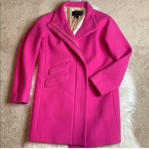 J. Crew NWT Bright Pink Wool Long Zip Up Coat